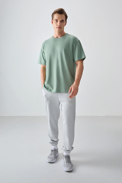 Light Green 100% Cotton Thick Soft Textured Oversize Fit Basic Men's T-Shirt - 88353