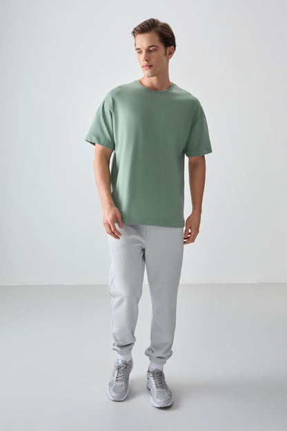 Light Green 100% Cotton Thick Soft Textured Oversize Fit Basic Men's T-Shirt - 88353
