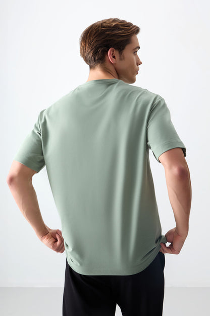 Light Green Cotton Thick Soft Textured Oversize Fit Basic Men's T-Shirt - 88378