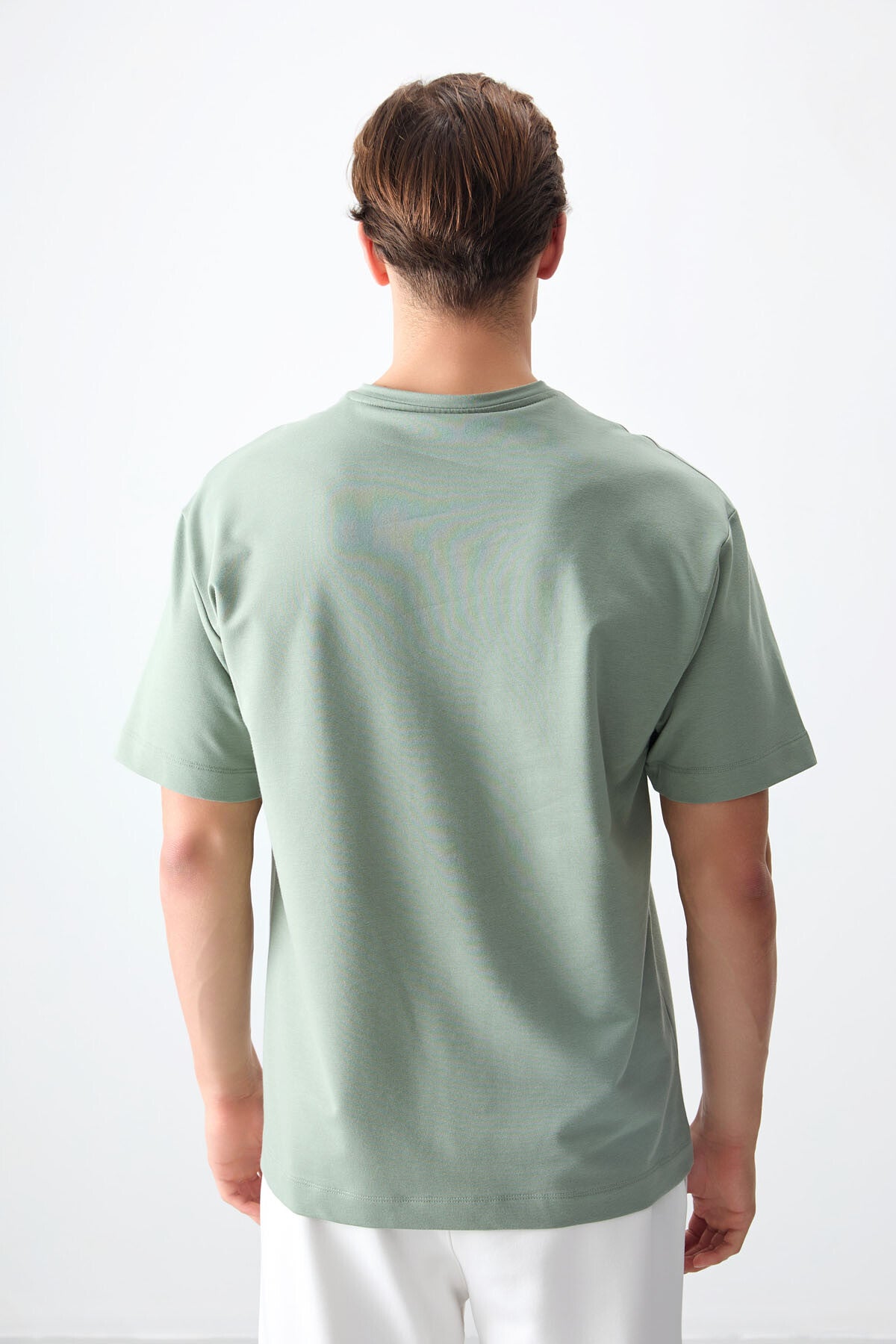 Light Green Cotton Thick Soft Textured Oversize Fit Basic Men's T-Shirt - 88377