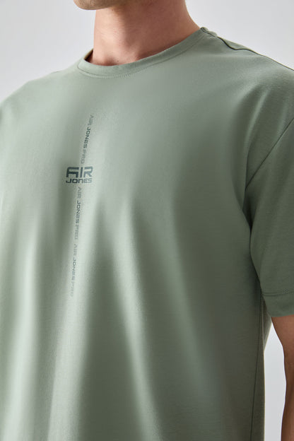 Light Green Cotton Thick Soft Textured Oversize Fit Printed Men's T-Shirt - 88373