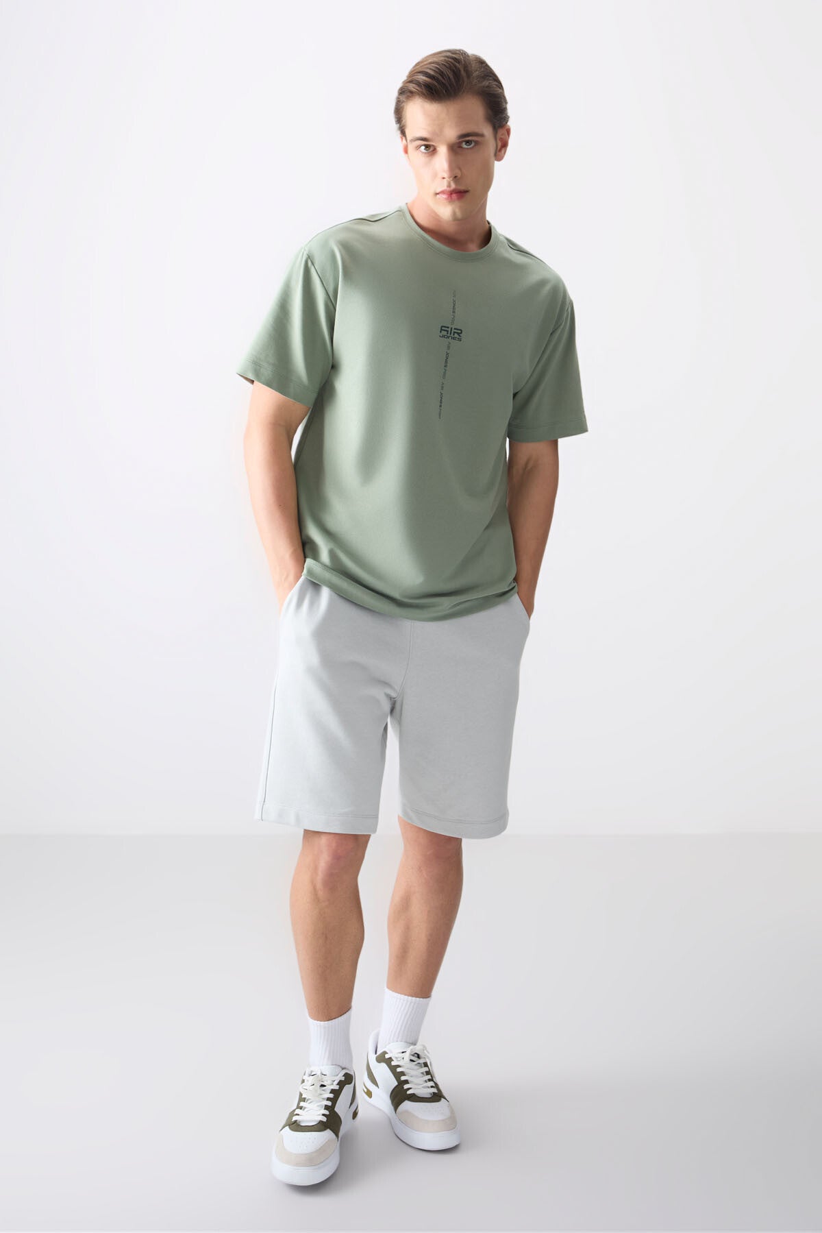 Light Green Cotton Thick Soft Textured Oversize Fit Printed Men's T-Shirt - 88373