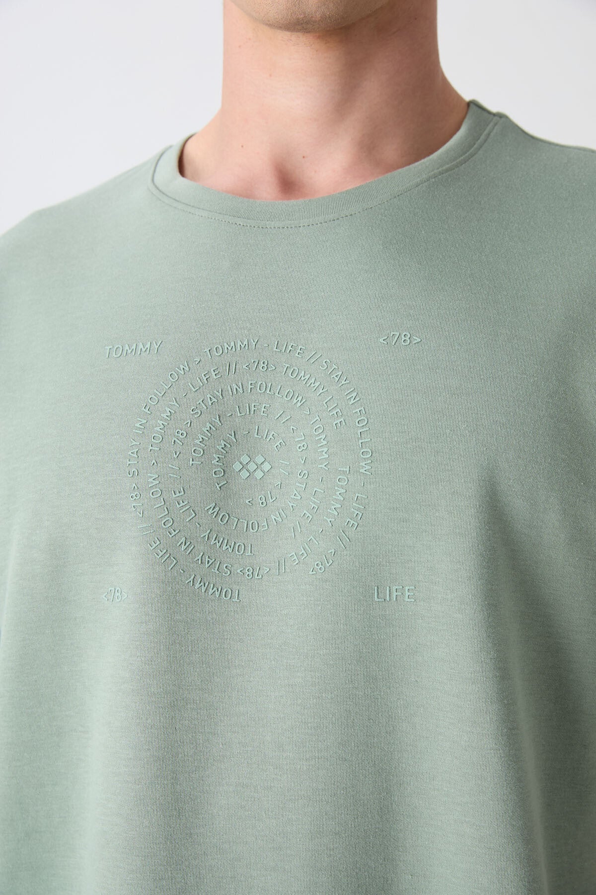 Light Green Cotton Thick Soft Textured Oversize Fit Printed Men's T-Shirt - 88324