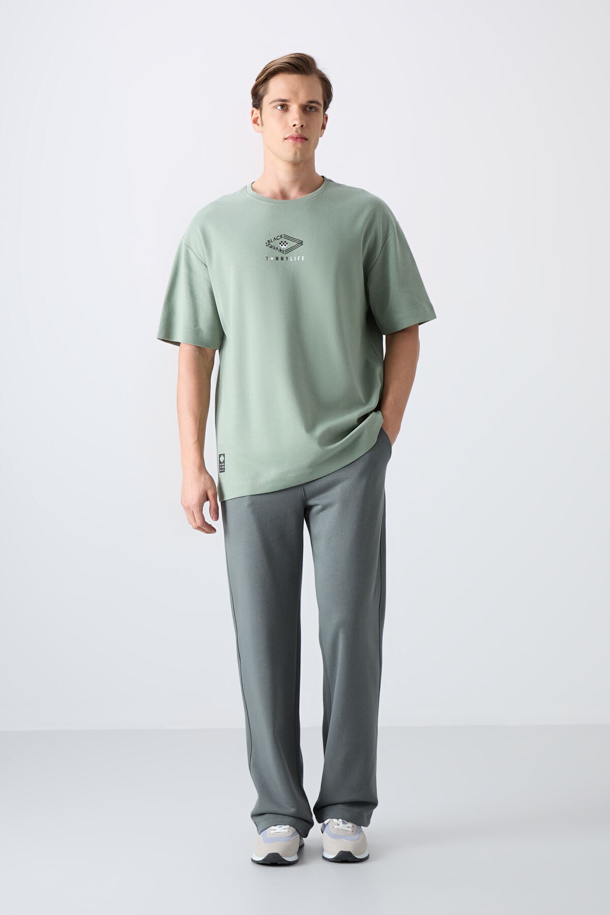 Light Green Cotton Thick Soft Textured Oversize Fit Printed Men's T-Shirt - 88325