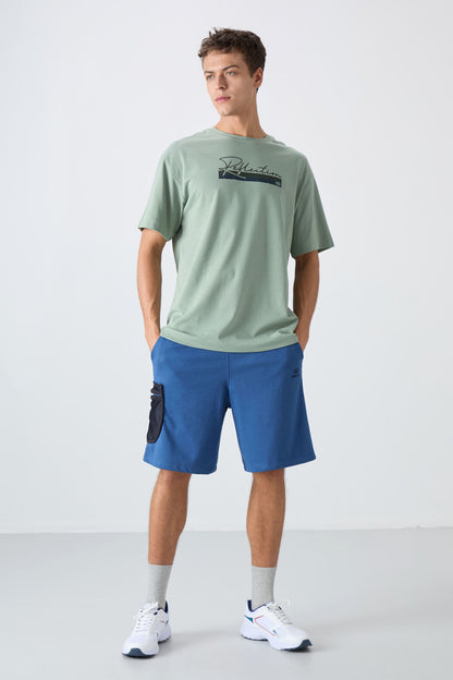 Light Green Cotton Thick Soft Textured Oversize Fit Printed Men's T-Shirt - 88334