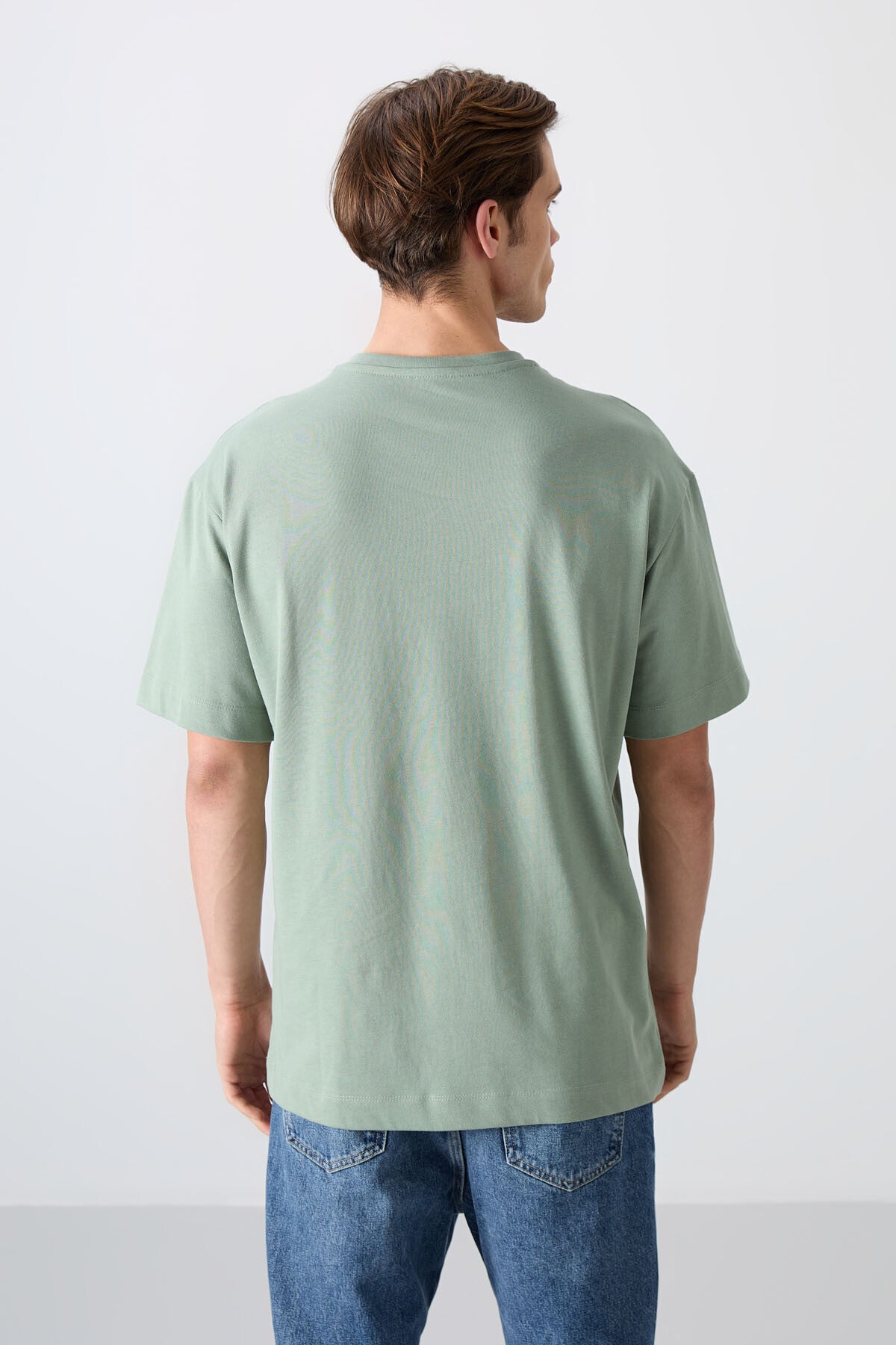 Light Green Cotton Thick Soft Textured Oversize Fit Printed Men's T-Shirt - 88333