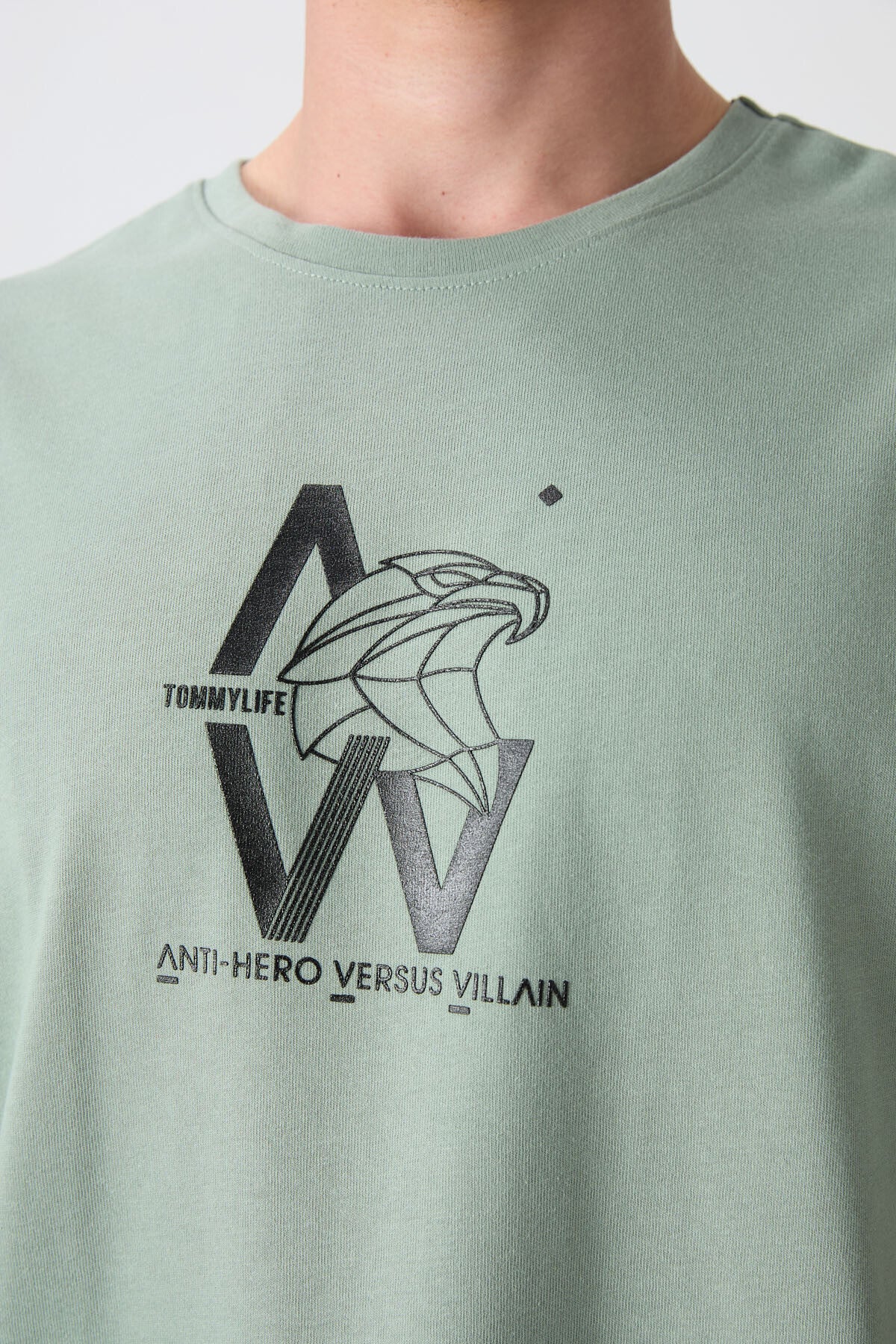 Light Green Cotton Thick Soft Textured Oversize Fit Printed Men's T-Shirt - 88332