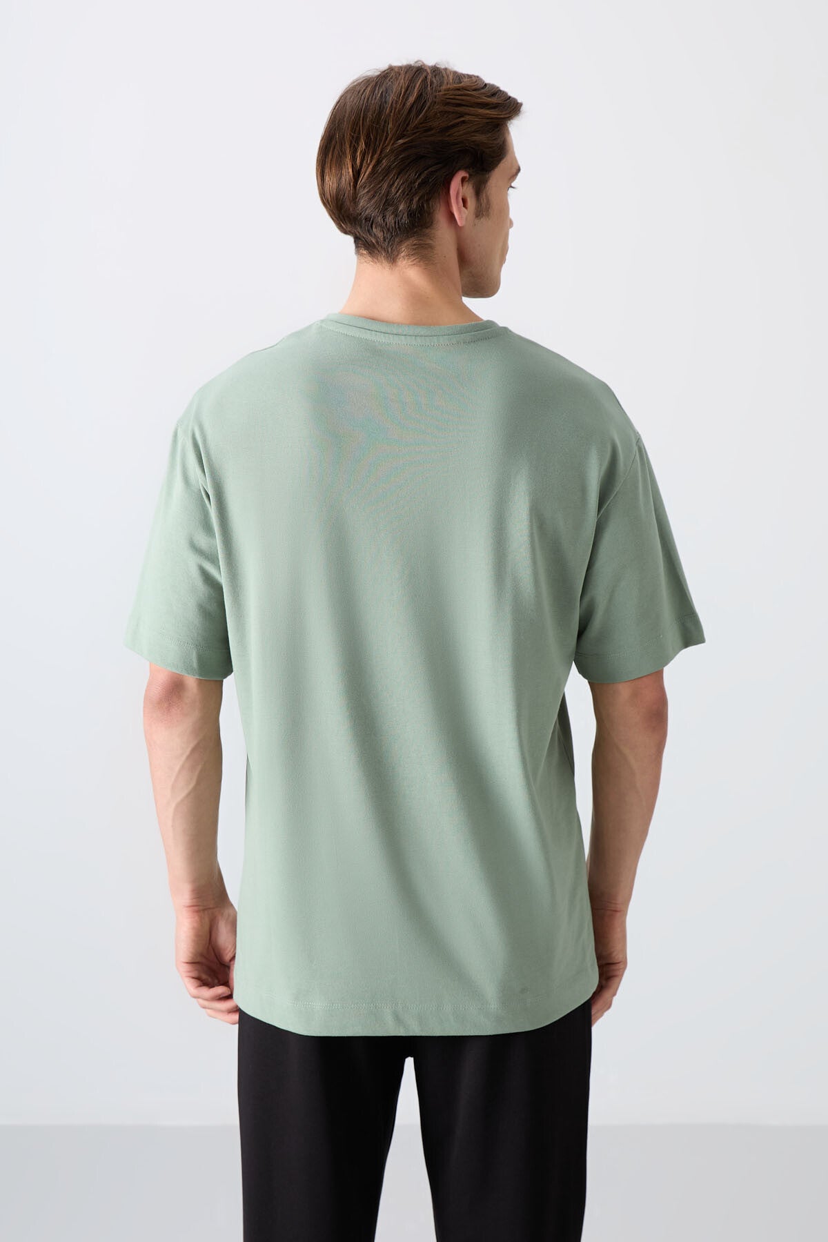 Light Green Cotton Thick Soft Textured Oversize Fit Printed Men's T-Shirt - 88332
