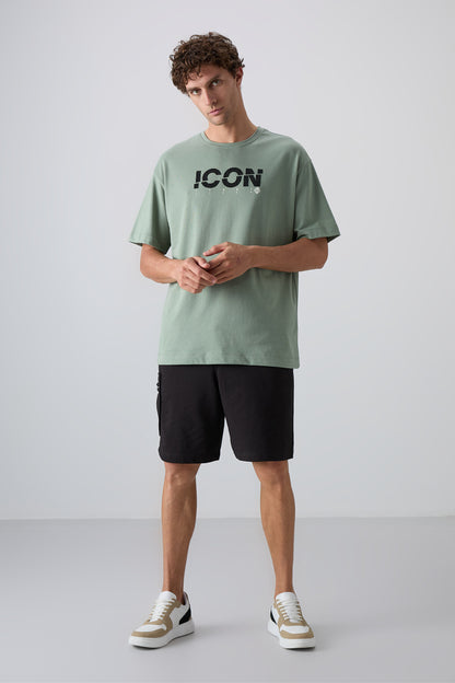 Light Green Cotton Thick Soft Textured Oversize Fit Printed Men's T-Shirt - 88331