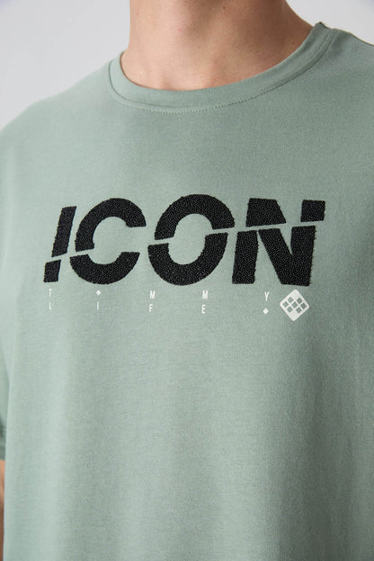 Light Green Cotton Thick Soft Textured Oversize Fit Printed Men's T-Shirt - 88331