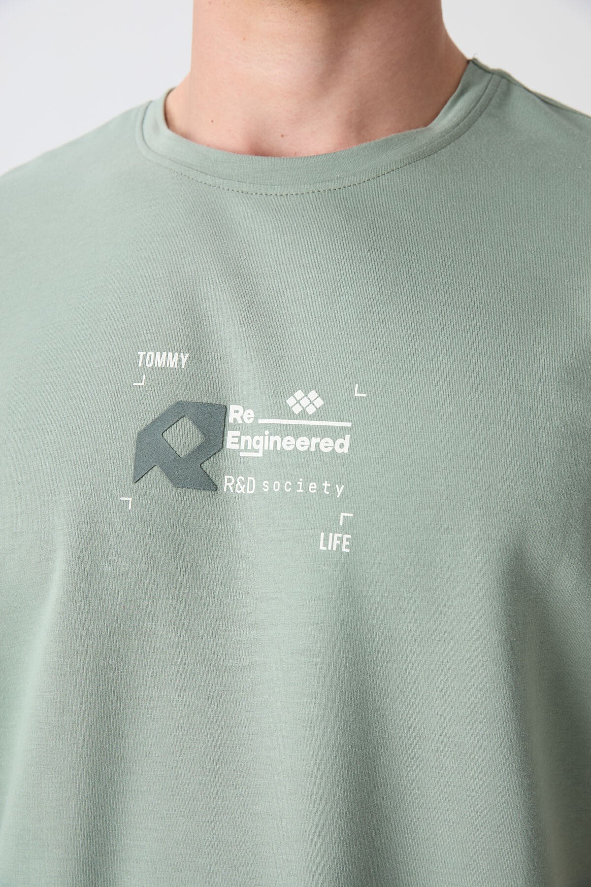 Light Green Cotton Thick Soft Textured Oversize Fit Printed Men's T-Shirt - 88350