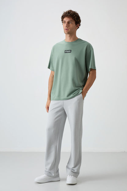 Light Green Thick Textured Surface Cotton Oversize Fit Printed Men's T-Shirt - 88367