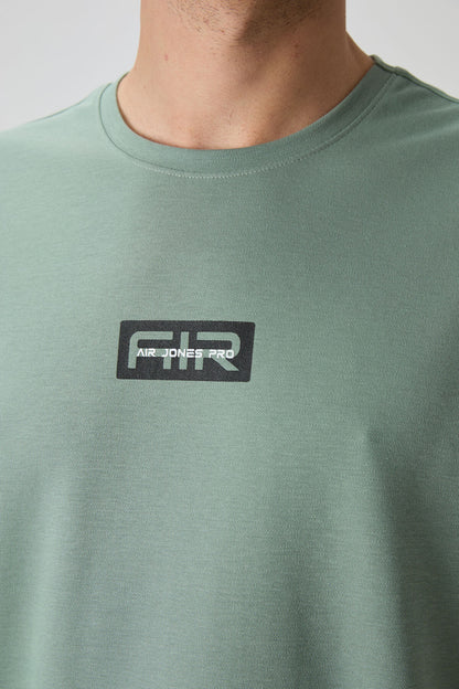 Light Green Thick Textured Surface Cotton Oversize Fit Printed Men's T-Shirt - 88367