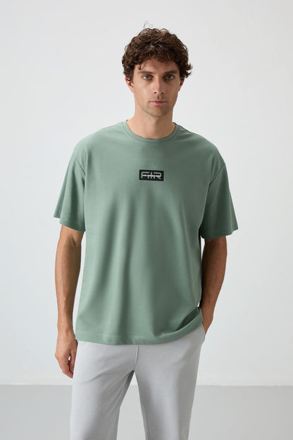 Light Green Thick Textured Surface Cotton Oversize Fit Printed Men's T-Shirt - 88367