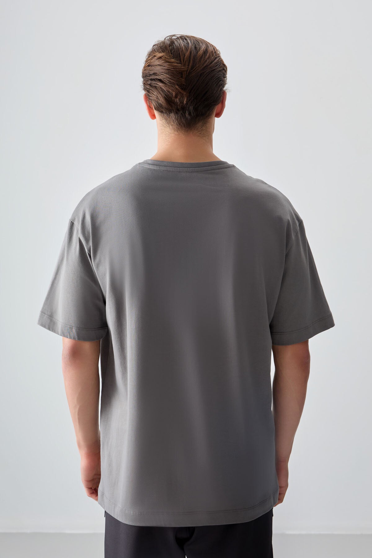 Dark Grey 100% Cotton Thick Soft Textured Oversize Fit Printed Men's T-Shirt - 88361