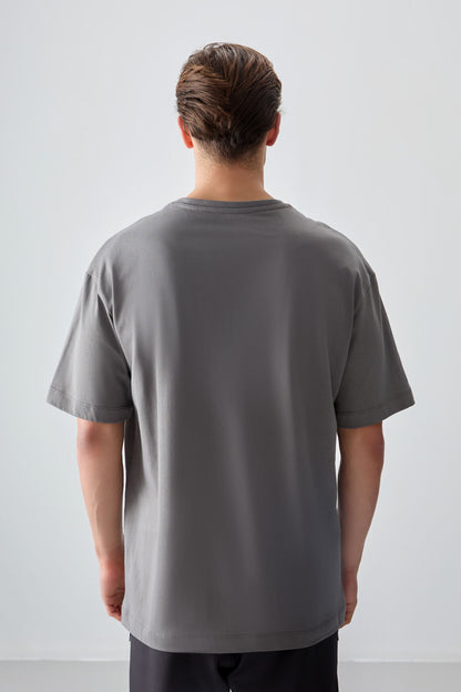Dark Grey 100% Cotton Thick Soft Textured Oversize Fit Printed Men's T-Shirt - 88361