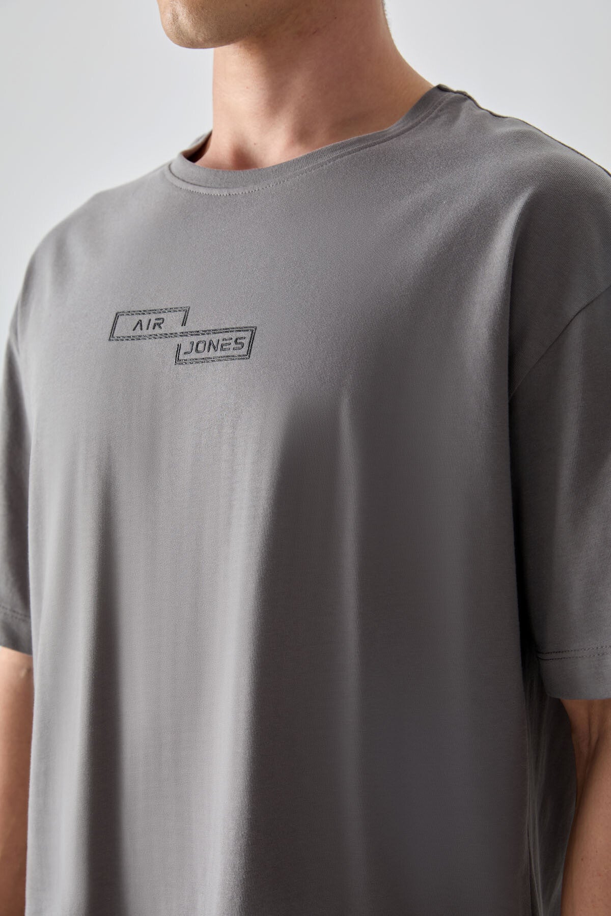 Dark Grey 100% Cotton Thick Soft Textured Oversize Fit Printed Men's T-Shirt - 88361