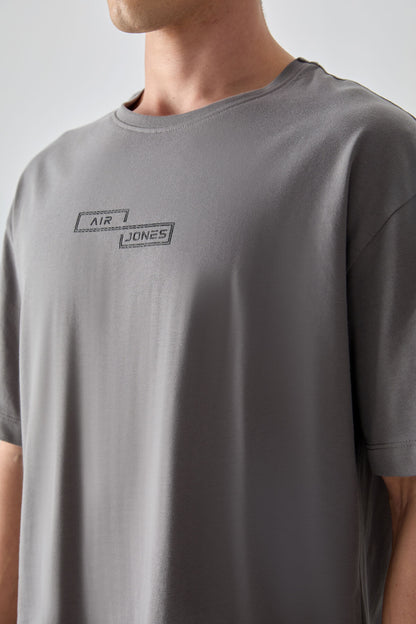 Dark Grey 100% Cotton Thick Soft Textured Oversize Fit Printed Men's T-Shirt - 88361