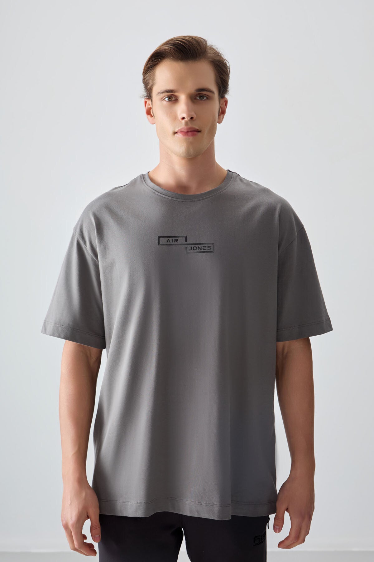 Dark Grey 100% Cotton Thick Soft Textured Oversize Fit Printed Men's T-Shirt - 88361