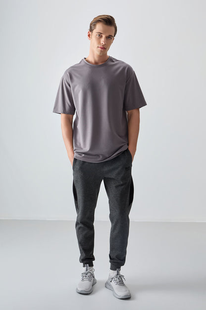 Dark Gray Cotton Thick Soft Textured Oversize Fit Basic Men's T-Shirt - 88377