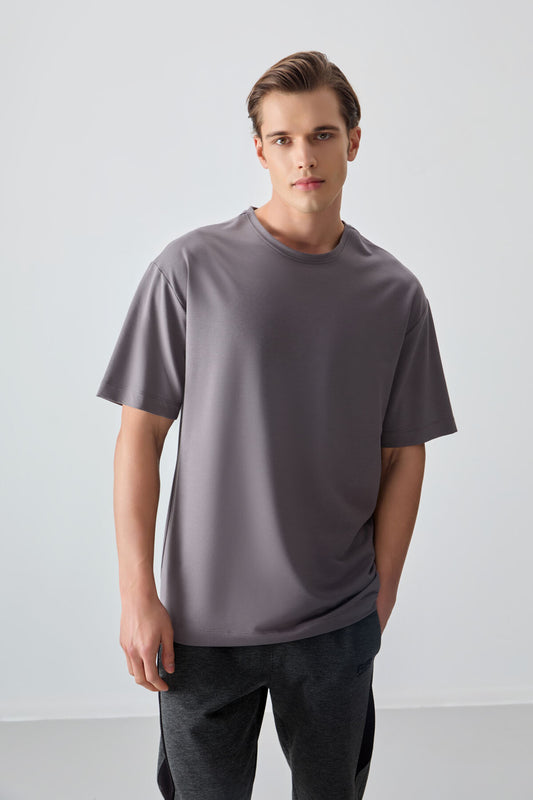 Dark Gray Cotton Thick Soft Textured Oversize Fit Basic Men's T-Shirt - 88377