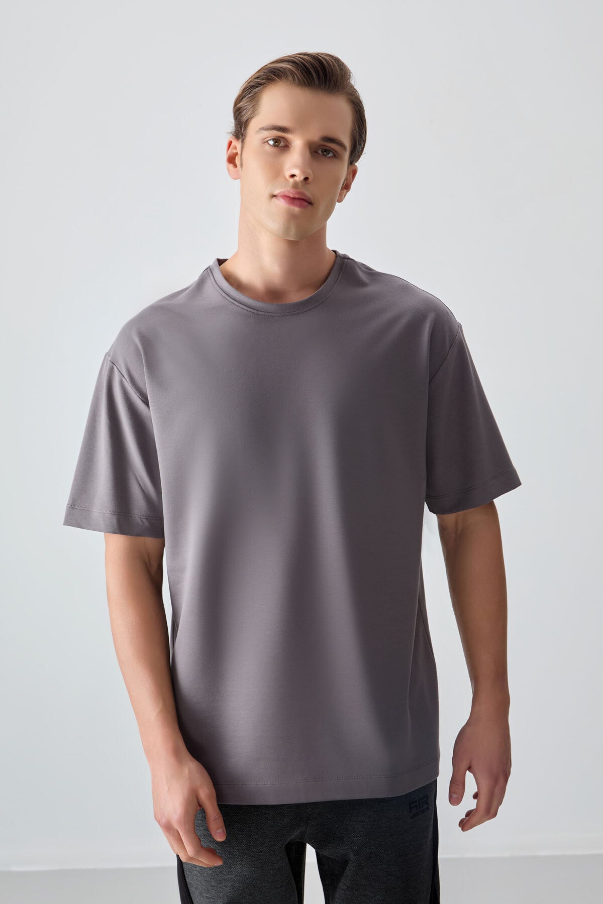 Dark Gray Cotton Thick Soft Textured Oversize Fit Basic Men's T-Shirt - 88377