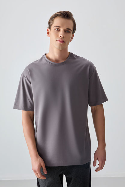 Dark Gray Cotton Thick Soft Textured Oversize Fit Basic Men's T-Shirt - 88377