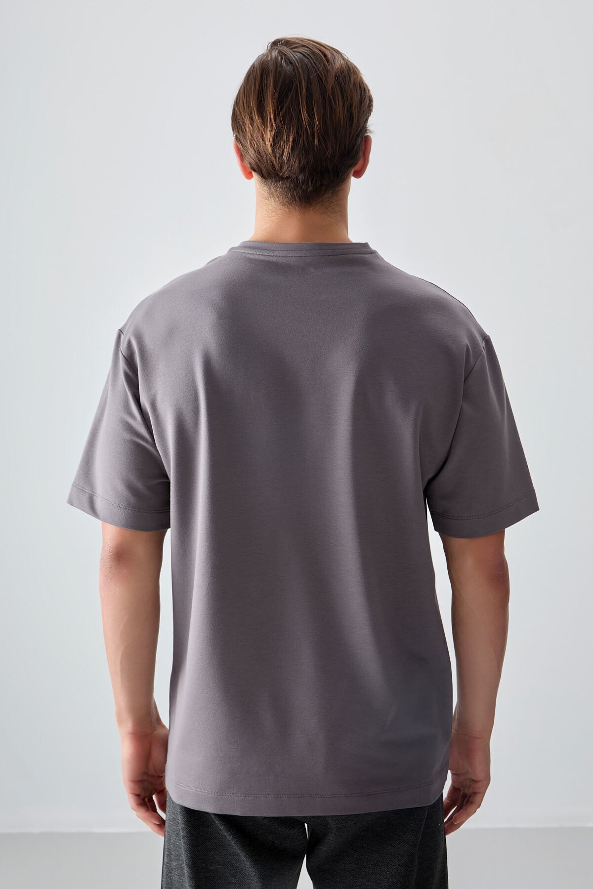 Dark Gray Cotton Thick Soft Textured Oversize Fit Basic Men's T-Shirt - 88377