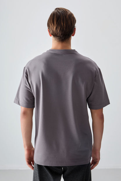 Dark Gray Cotton Thick Soft Textured Oversize Fit Basic Men's T-Shirt - 88377