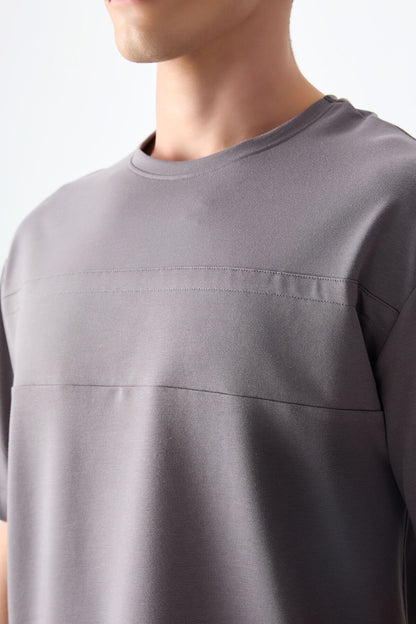 Dark Grey Cotton Thick Soft Textured Oversize Fit Basic Men's T-Shirt - 88378