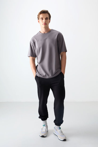 Dark Grey Cotton Thick Soft Textured Oversize Fit Basic Men's T-Shirt - 88378
