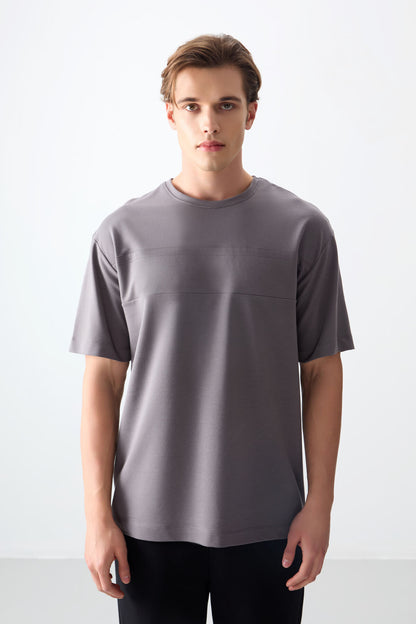 Dark Grey Cotton Thick Soft Textured Oversize Fit Basic Men's T-Shirt - 88378