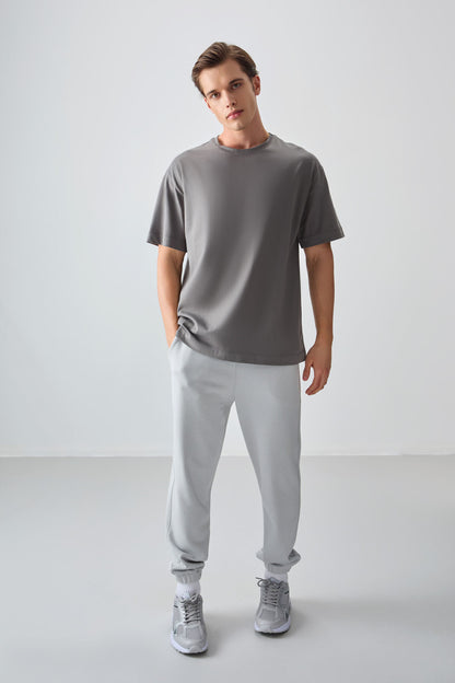 Dark Grey 100% Cotton Thick Soft Textured Oversize Fit Basic Men's T-Shirt - 88353