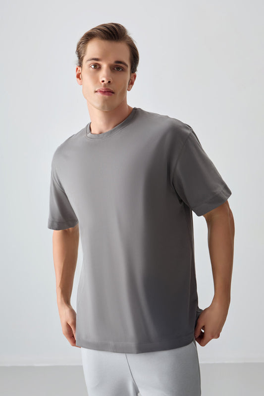 Dark Grey 100% Cotton Thick Soft Textured Oversize Fit Basic Men's T-Shirt - 88353