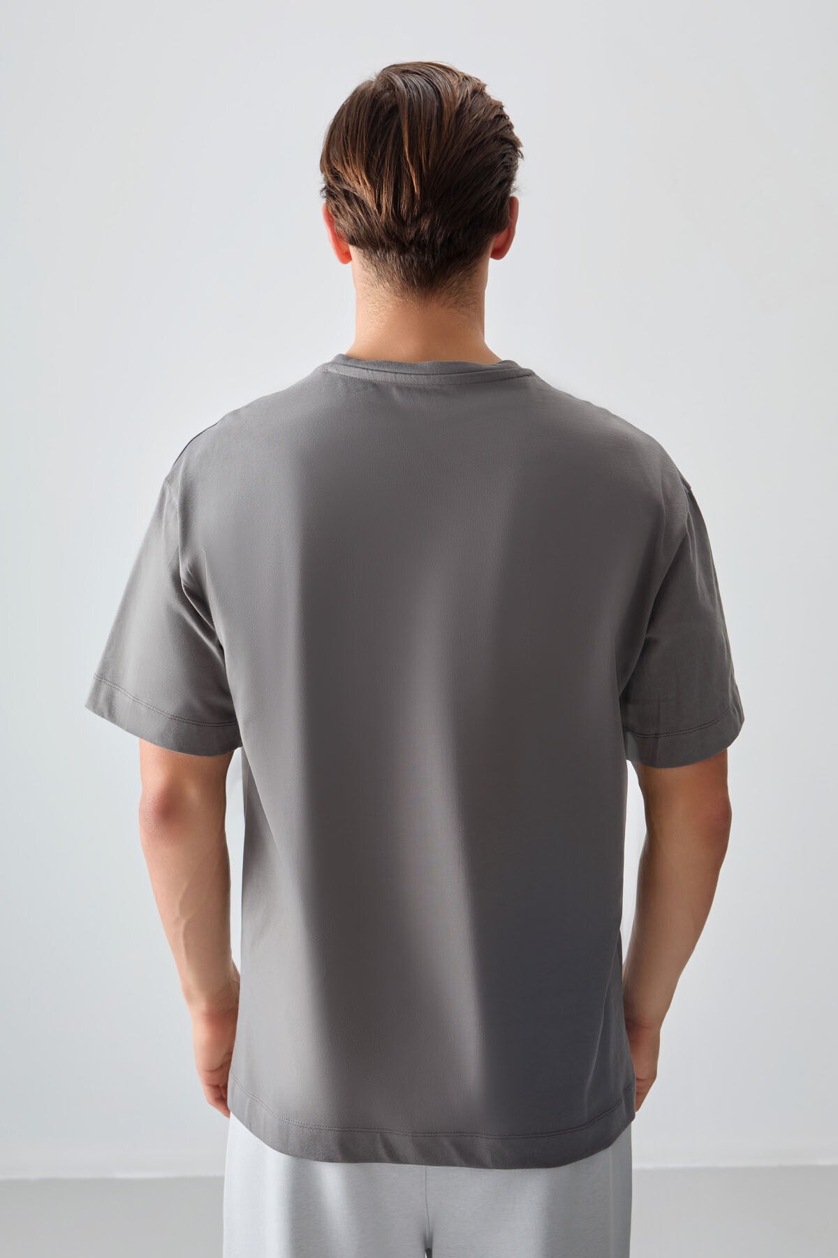 Dark Grey 100% Cotton Thick Soft Textured Oversize Fit Basic Men's T-Shirt - 88353