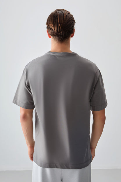 Dark Grey 100% Cotton Thick Soft Textured Oversize Fit Basic Men's T-Shirt - 88353