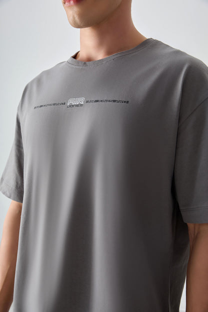 Dark Grey 100% Cotton Thick Soft Textured Oversize Fit Printed Men's T-Shirt - 88357