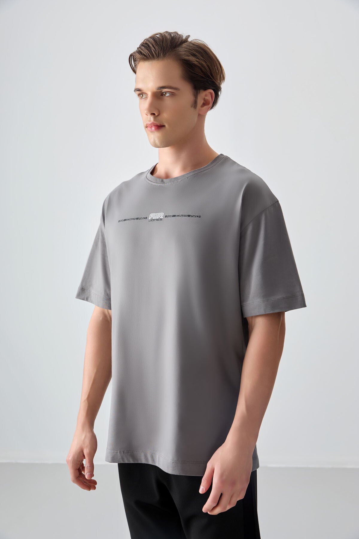 Dark Grey 100% Cotton Thick Soft Textured Oversize Fit Printed Men's T-Shirt - 88357
