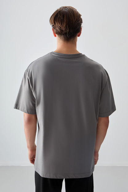 Dark Grey 100% Cotton Thick Soft Textured Oversize Fit Printed Men's T-Shirt - 88357