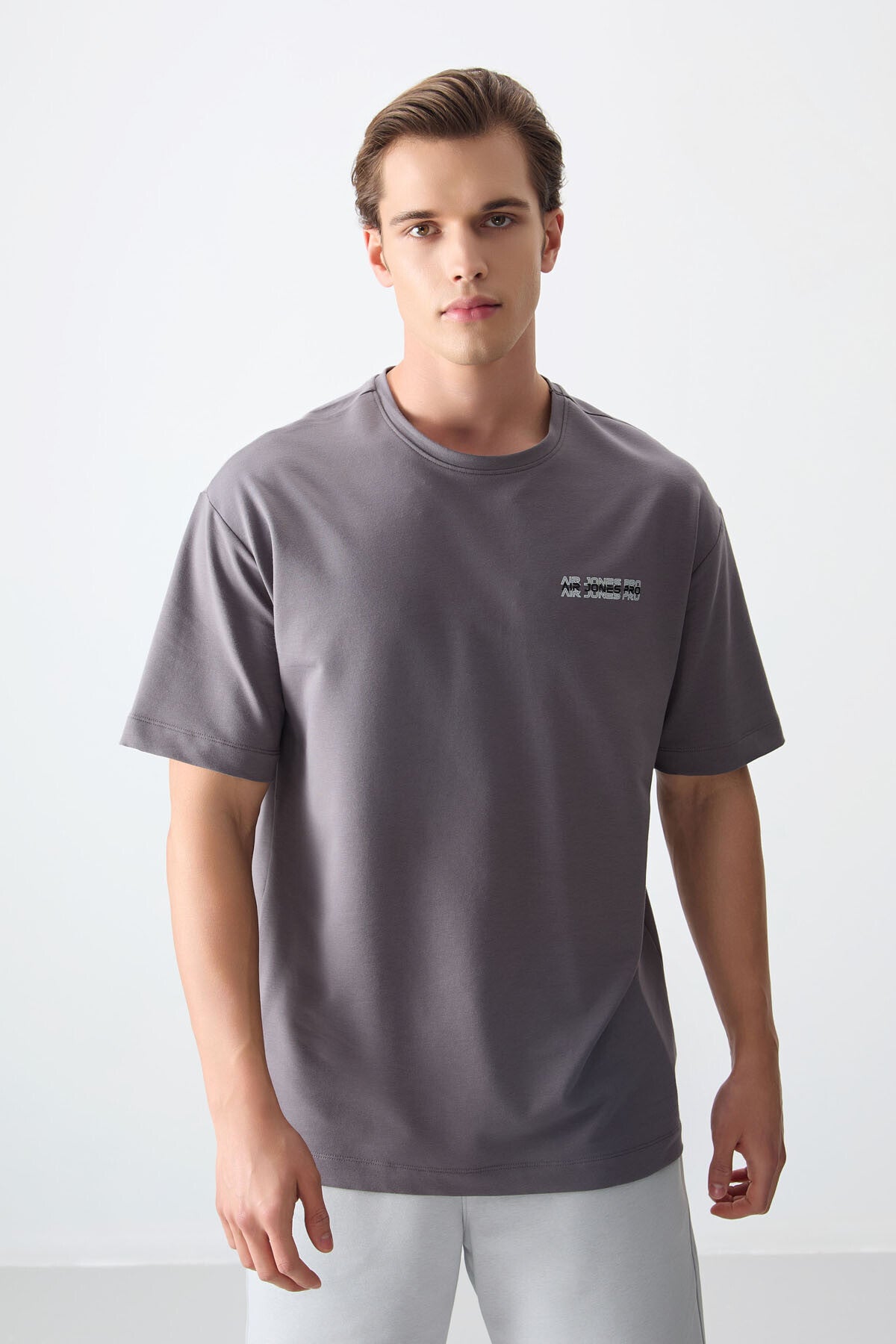 Dark Grey Cotton Thick Soft Textured Oversize Fit Printed Men's T-Shirt - 88375