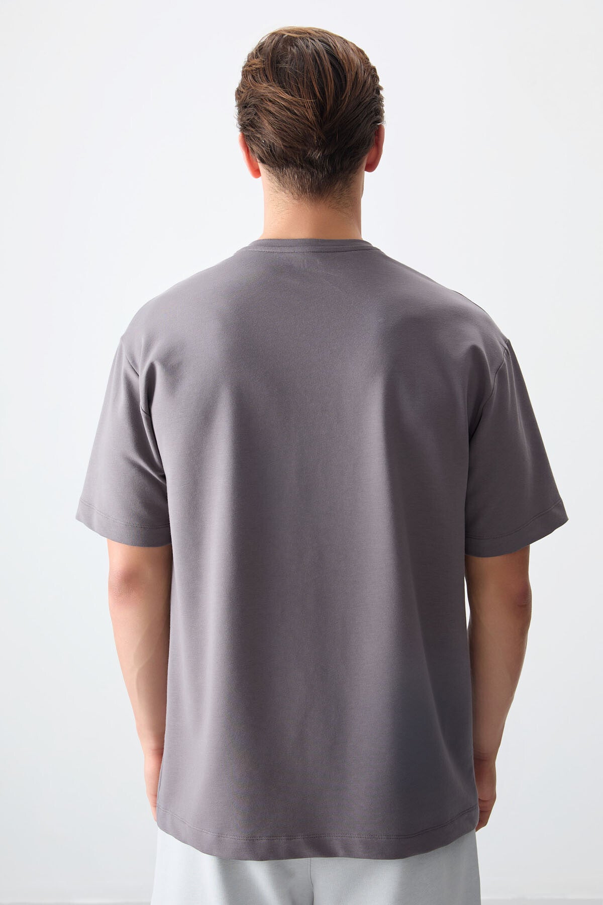 Dark Grey Cotton Thick Soft Textured Oversize Fit Printed Men's T-Shirt - 88375