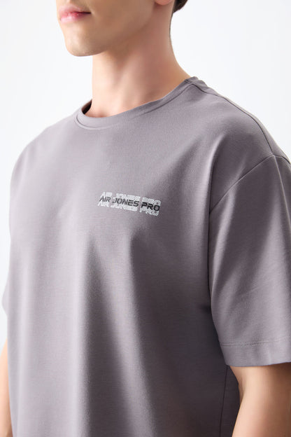 Dark Grey Cotton Thick Soft Textured Oversize Fit Printed Men's T-Shirt - 88375