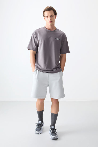 Dark Grey Cotton Thick Soft Textured Oversize Fit Printed Men's T-Shirt - 88375