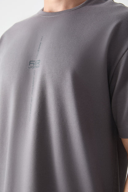 Dark Grey Cotton Thick Soft Textured Oversize Fit Printed Men's T-Shirt - 88373