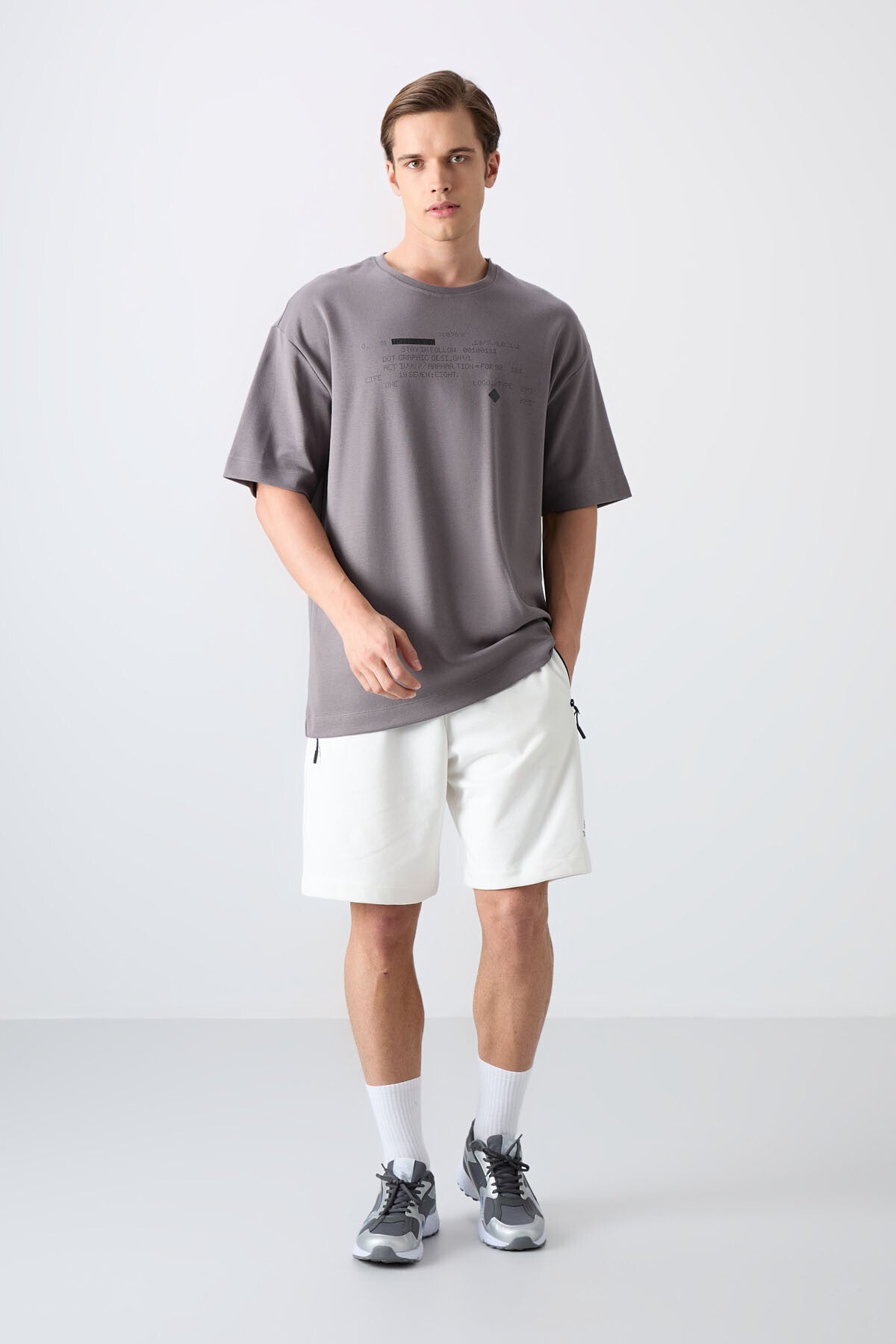 Dark Gey Cotton Thick Soft Textured Oversize Fit Printed Men's T-Shirt - 88326