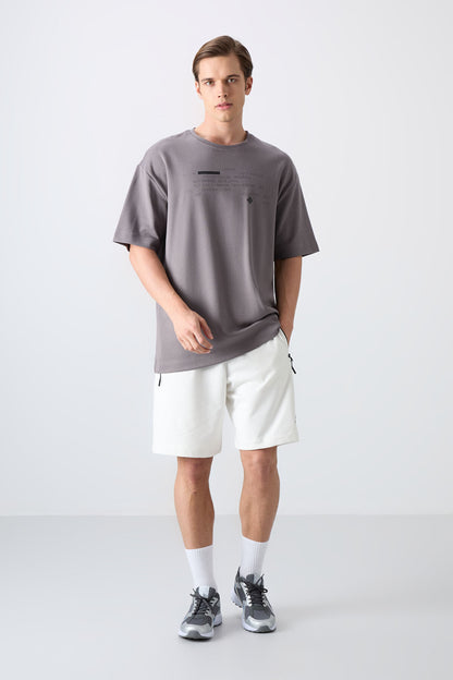 Dark Gey Cotton Thick Soft Textured Oversize Fit Printed Men's T-Shirt - 88326