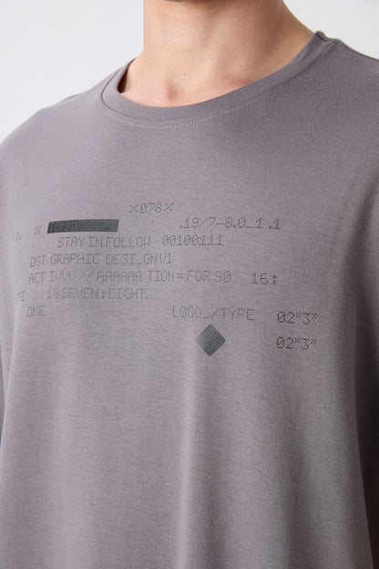 Dark Gey Cotton Thick Soft Textured Oversize Fit Printed Men's T-Shirt - 88326