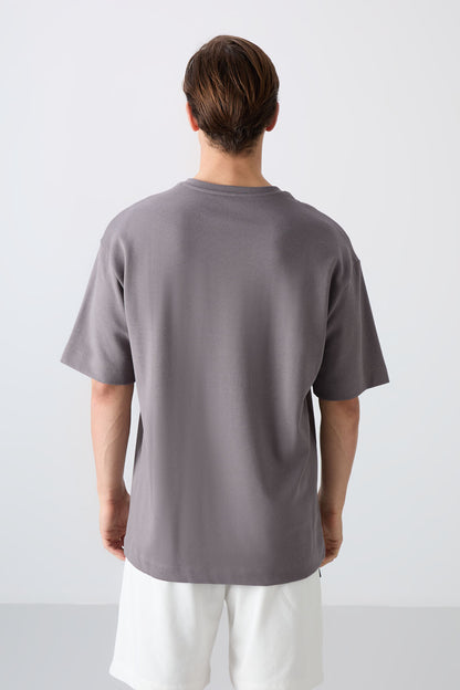 Dark Gey Cotton Thick Soft Textured Oversize Fit Printed Men's T-Shirt - 88326