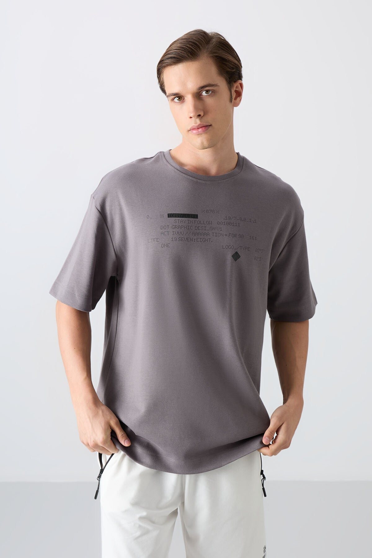 Dark Gey Cotton Thick Soft Textured Oversize Fit Printed Men's T-Shirt - 88326