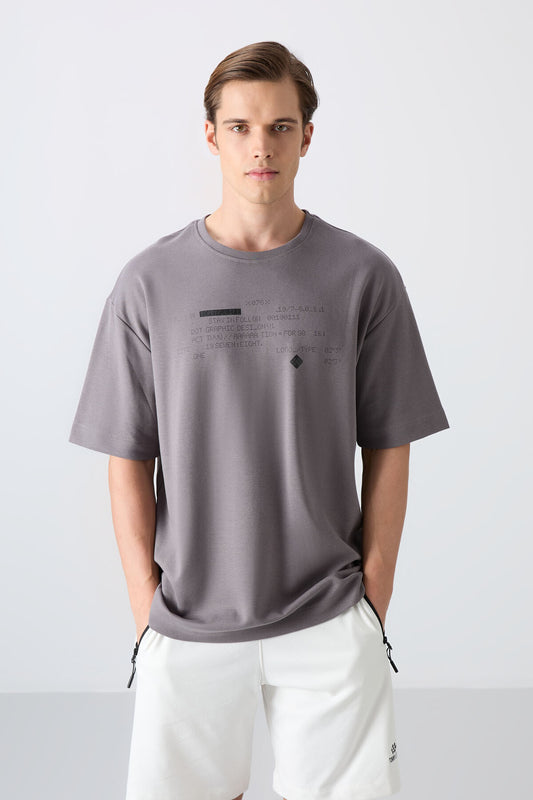 Dark Gey Cotton Thick Soft Textured Oversize Fit Printed Men's T-Shirt - 88326